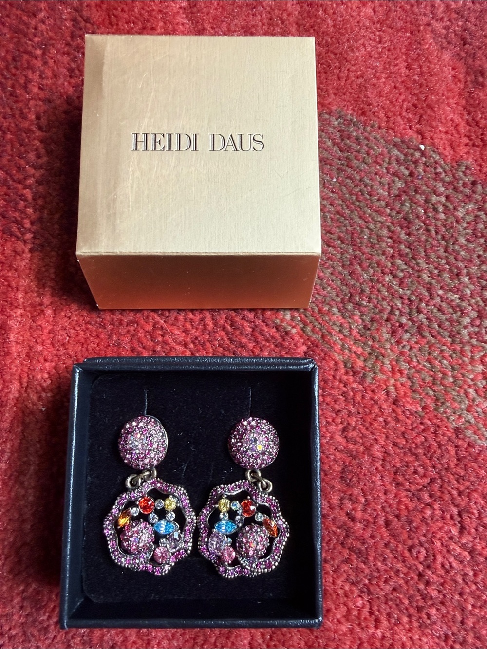 Heidi Daus Pink Multicolor Crystal Drop Earrings omega